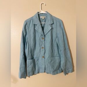 Coldwater Creek Blue Blazer Lightweight Linen - Floral Peplum Med